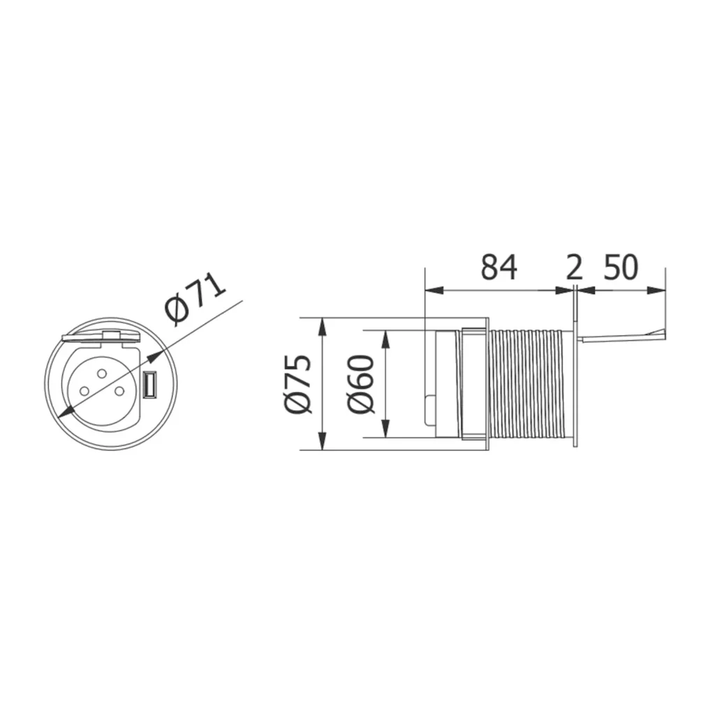 Gniazdo wpuszczane chowane w blat fi 60 USB Charger Mini GTV