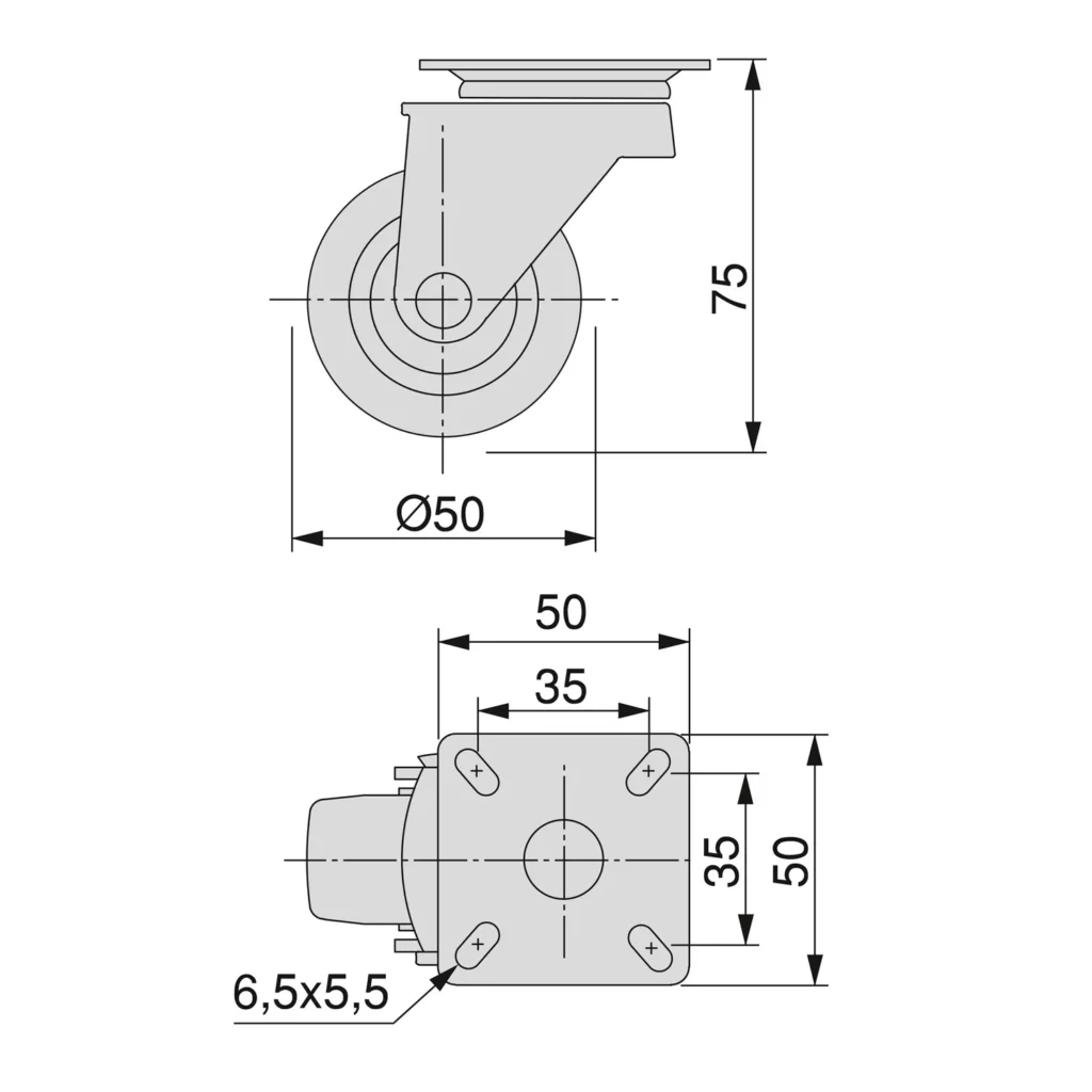 Kółko meblowe obrotowe 50mm zestaw Czarne Emuca