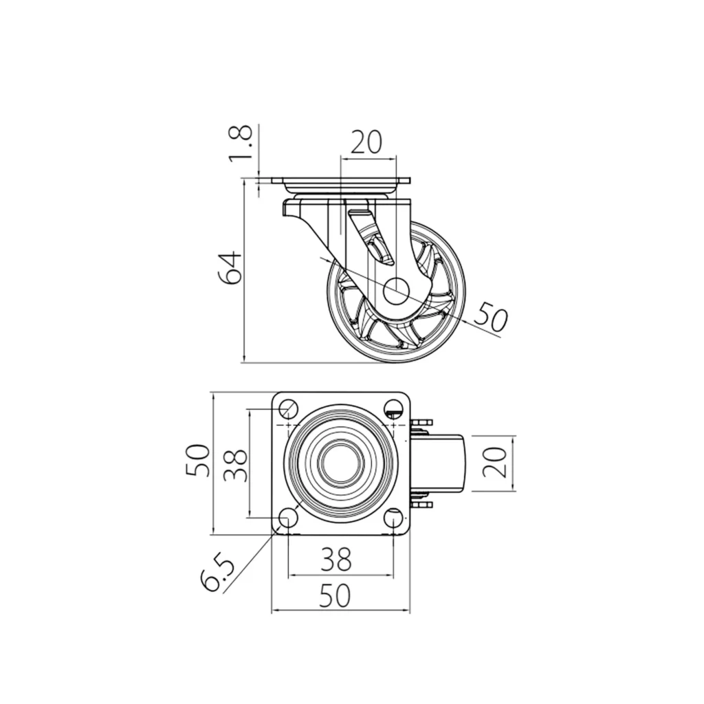 Kółko meblowe SHIFT 50mm Przezroczyste