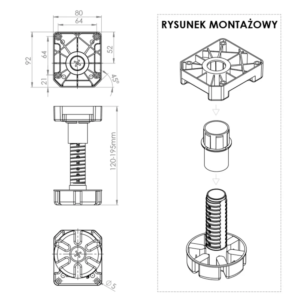 Nóżka stopka meblowa regulowana MULTI LEG H-120 450KG