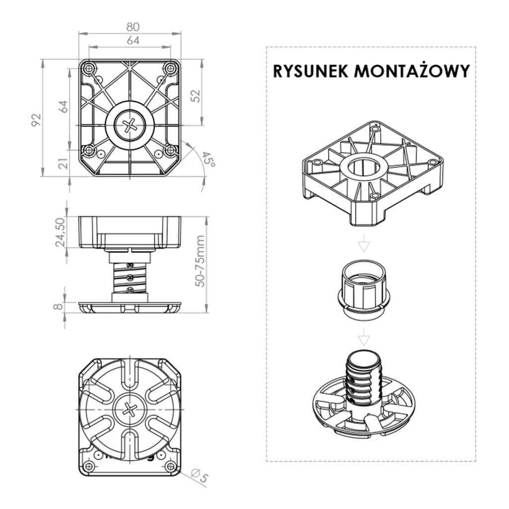 Nóżka stopka meblowa regulowana MULTI LEG H-50 450KG