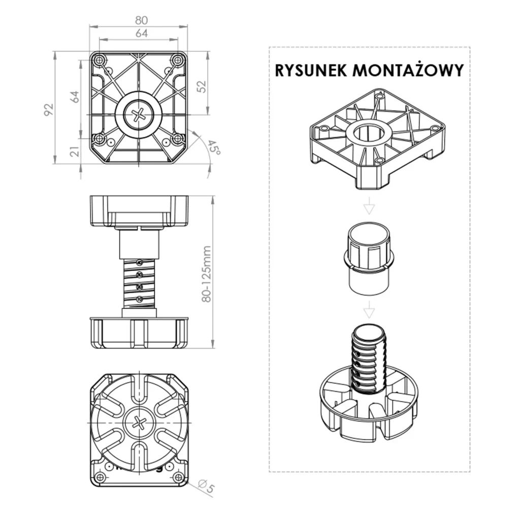 Nóżka stopka meblowa regulowana MULTI LEG H-85 450KG