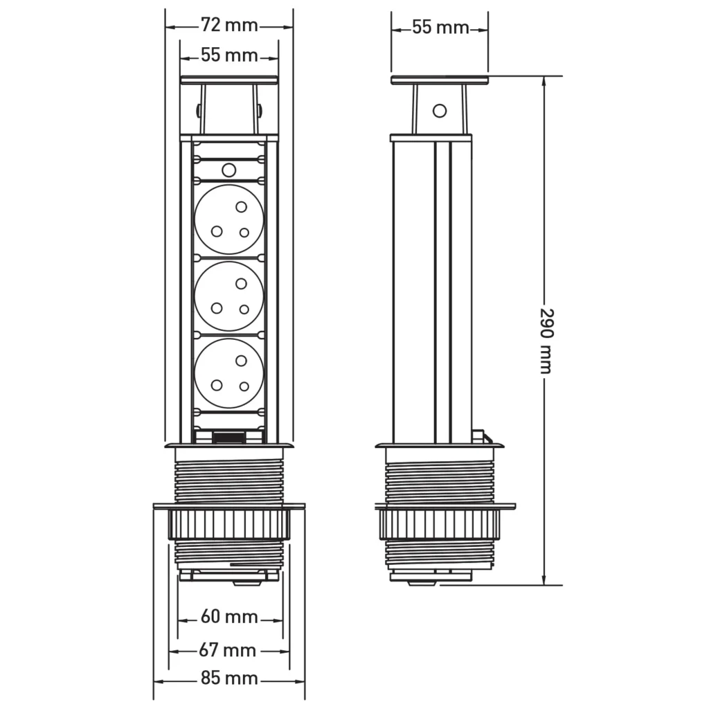 Gniazdo wpuszczane chowane w blat POWERPORT fi 60 Czarne