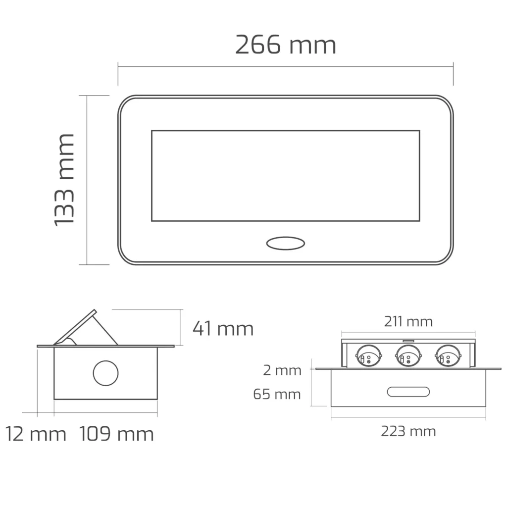 Gniazdo chowane w blat KOMBIBOX bez kabla Aluminium Design Light