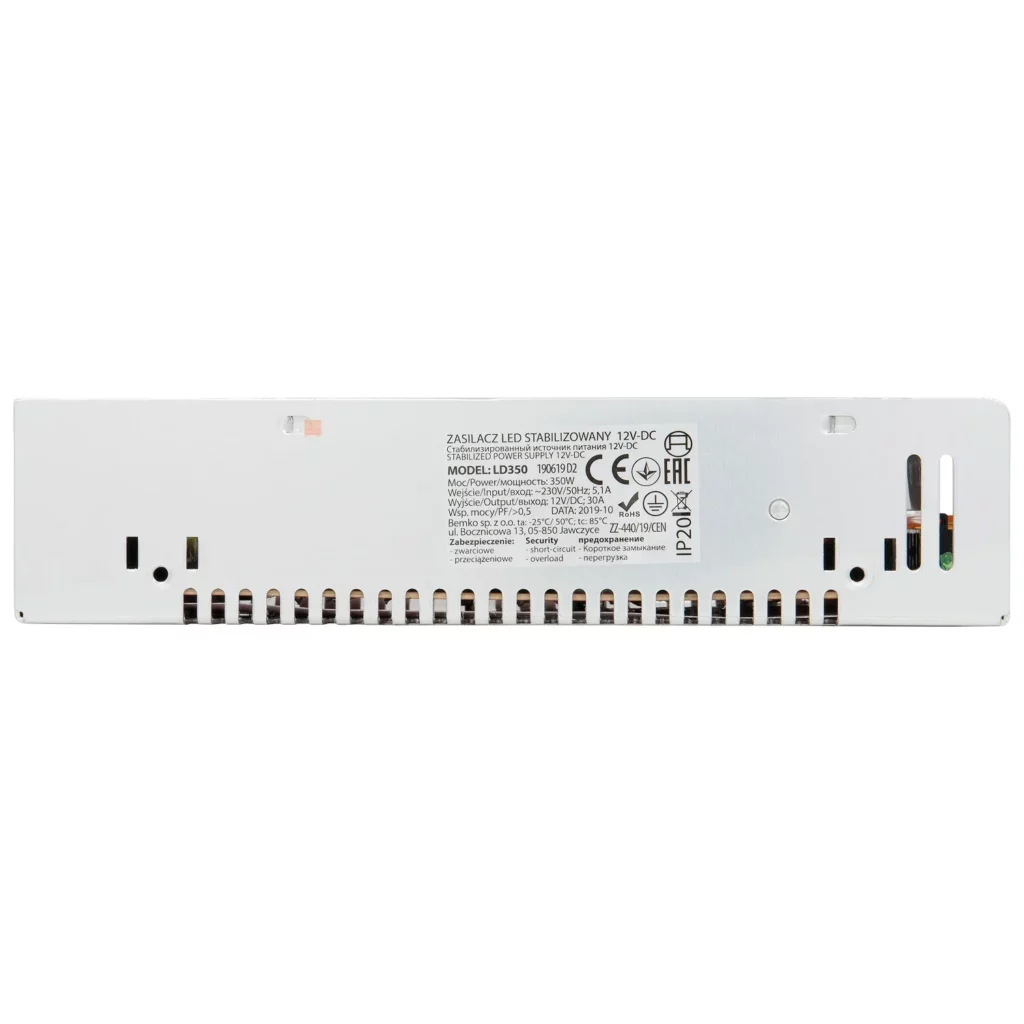 Zasilacz LED 350W 12V IP20 do taśmy LED Bemko