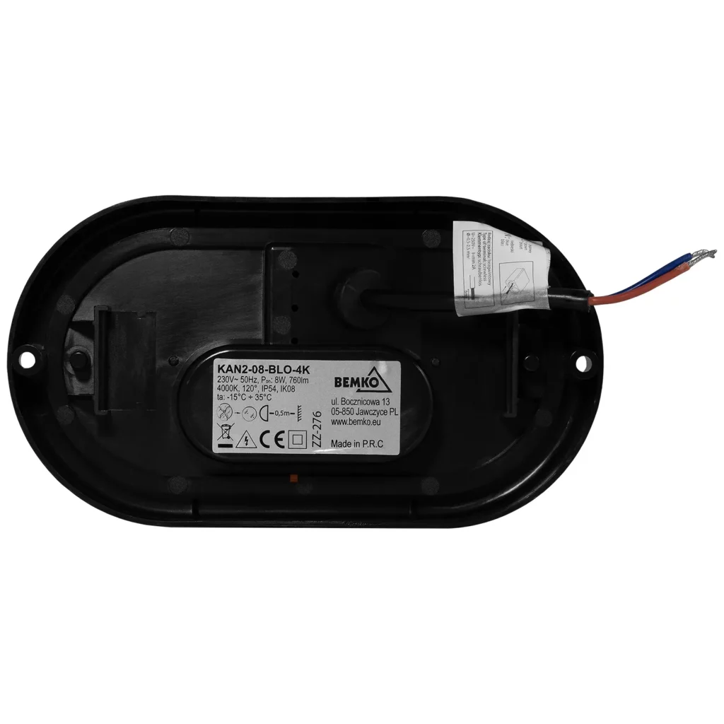 Oprawa LED KANLO OWALNA 8W 760LM 4000K IP54 Czarna BEMKO