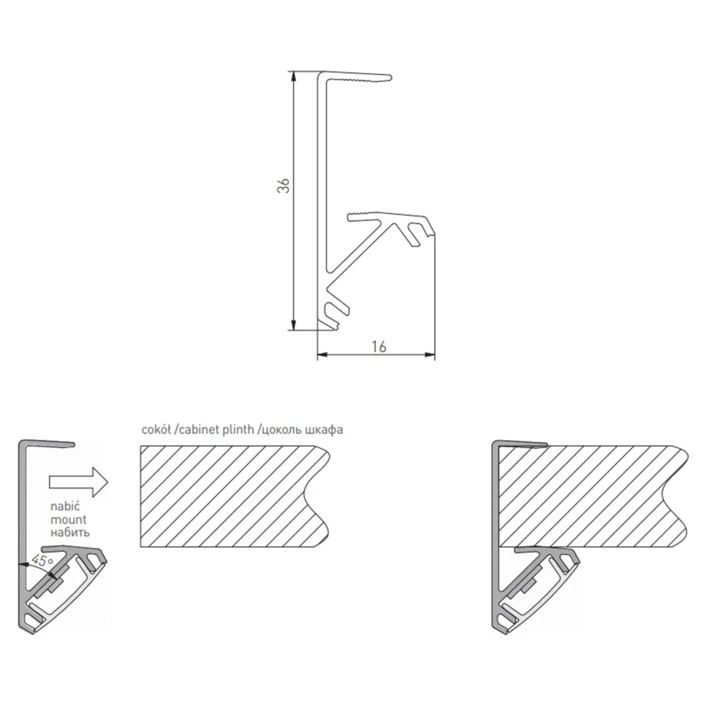 Profil aluminiowy GLAX cokołowy 3m - srebrny GTV