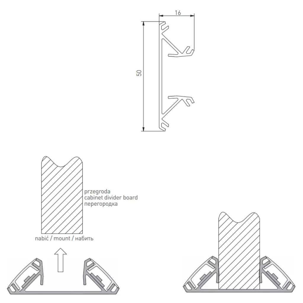 Profil aluminiowy GLAX przegrodowy 3m - srebrny GTV