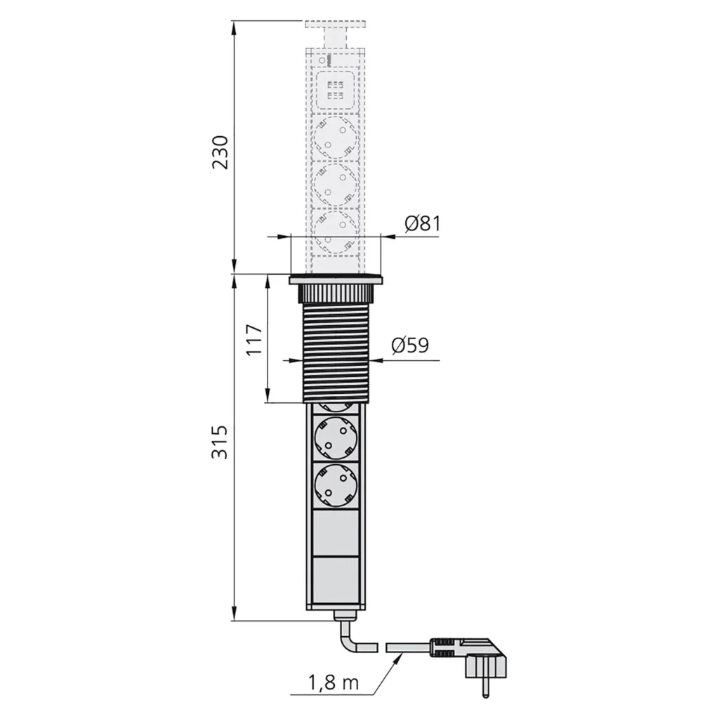 Gniazdo wpuszczane chowane w blat Vertikal USB Emuca