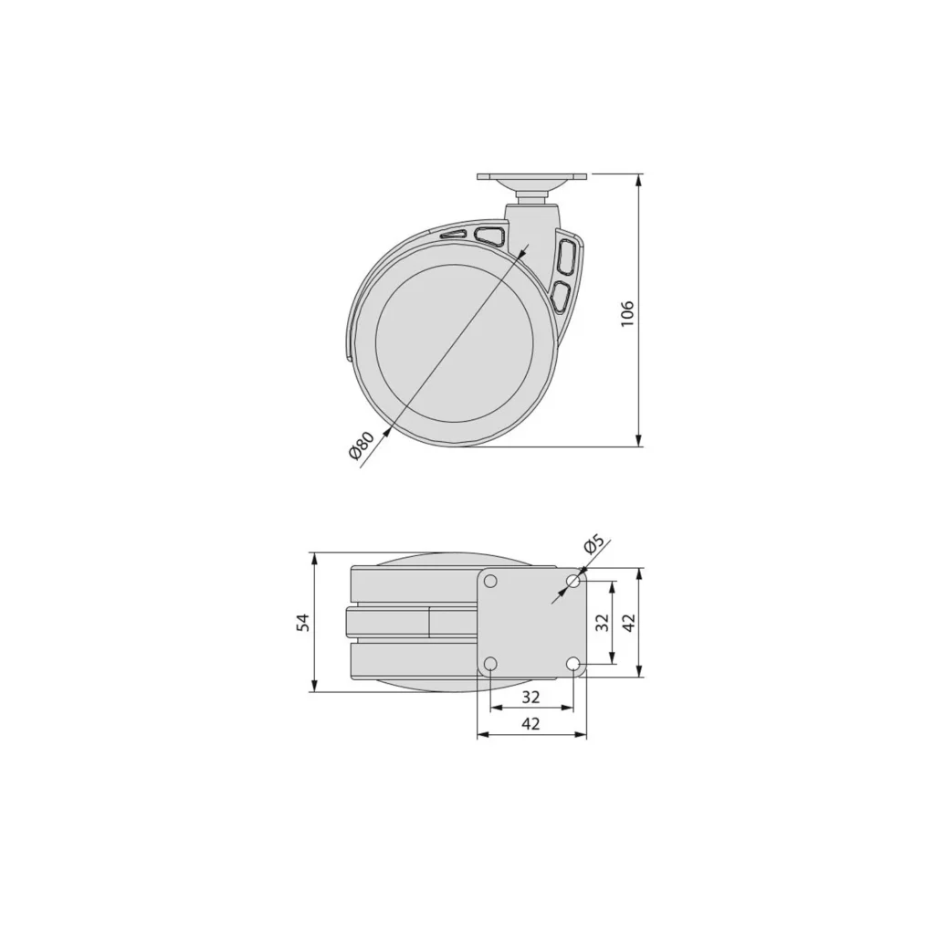 Kółko meblowe obrotowe MAK 80mm szare zestaw Emuca