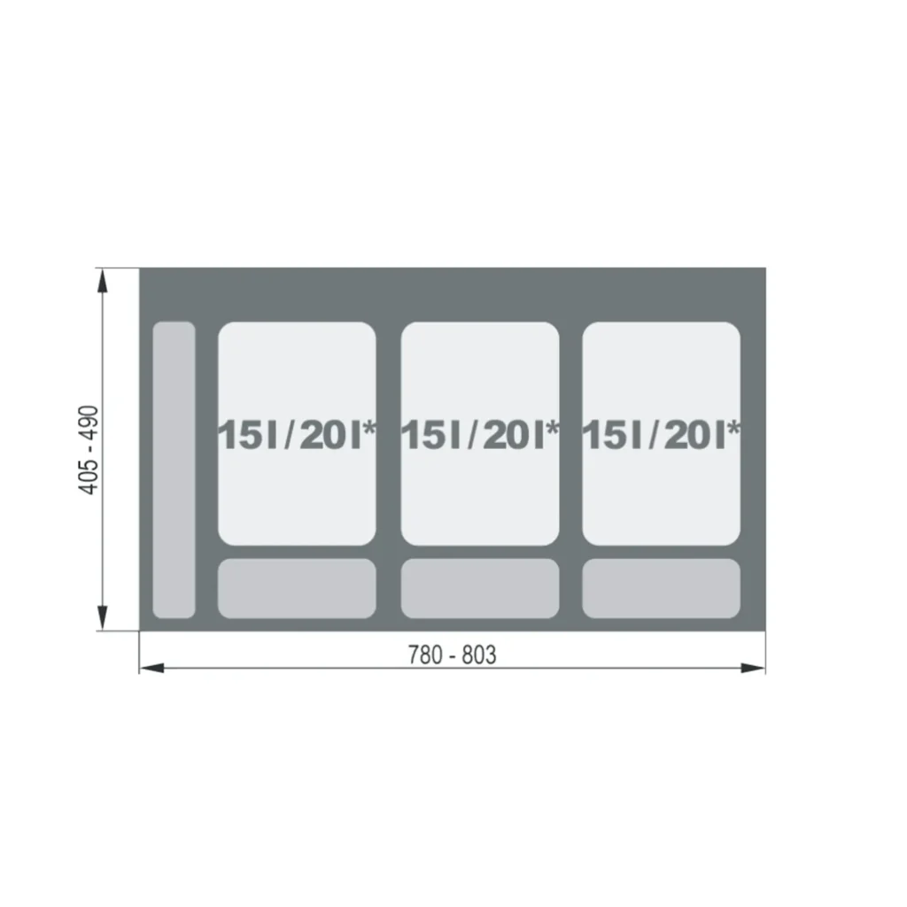 Kosz Segregator na śmieci Sortownik 90 3x15-20L PRAKTIKO Rejs