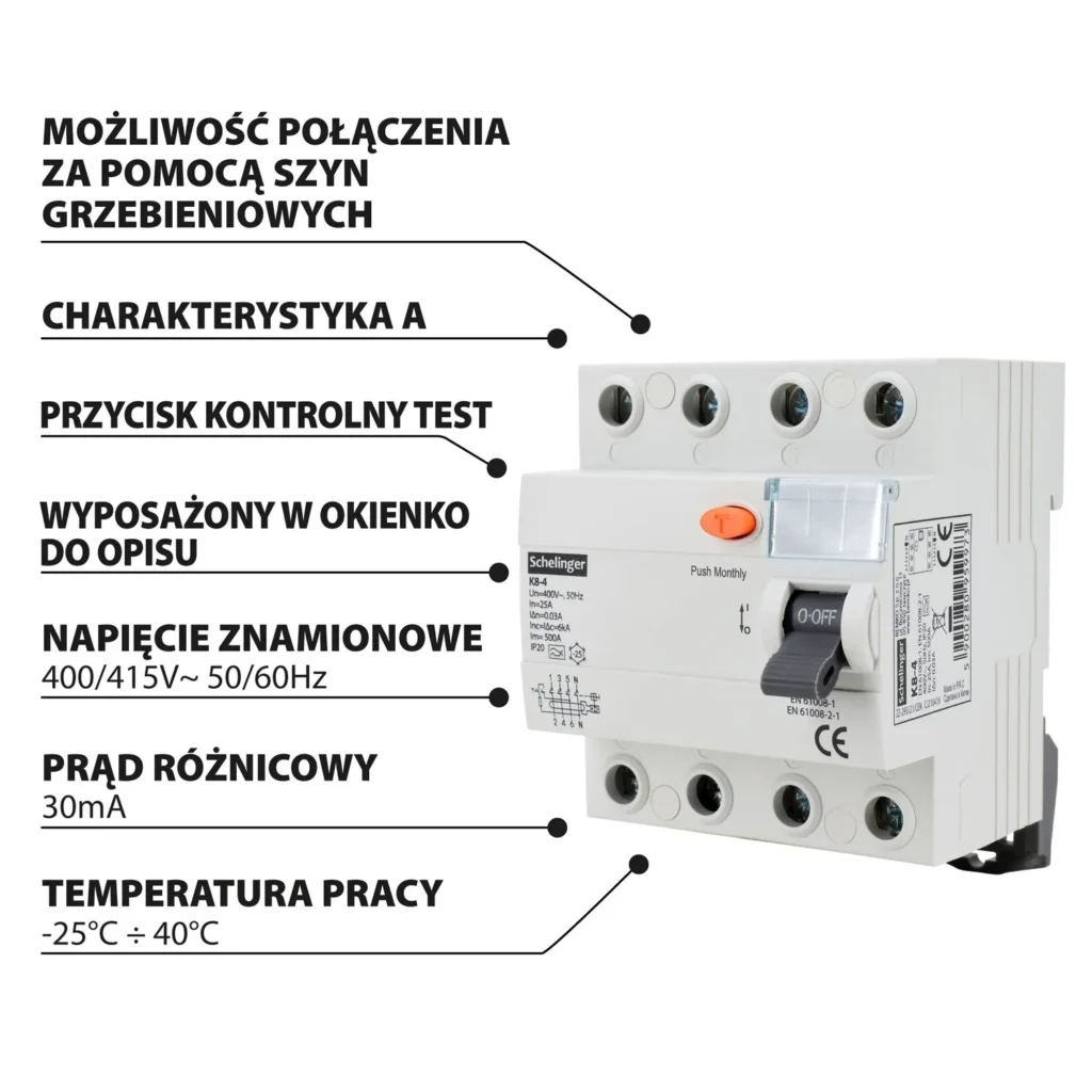 Wyłącznik różnicowoprądowy A 4P 25A 30mA BEMKO