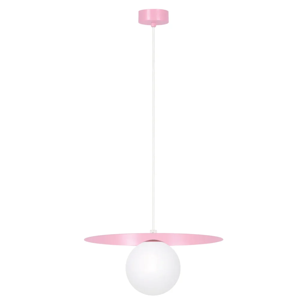 Różowa, pastelowa lampa wisząca z kloszem K-5441 z serii ROBIN