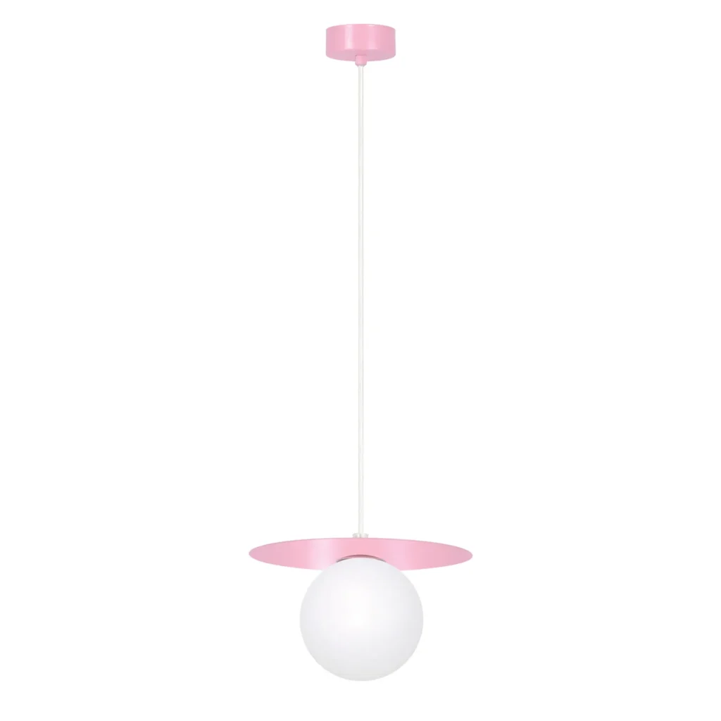 Różowa, pastelowa lampa wisząca z kloszem K-5440 z serii ROBIN