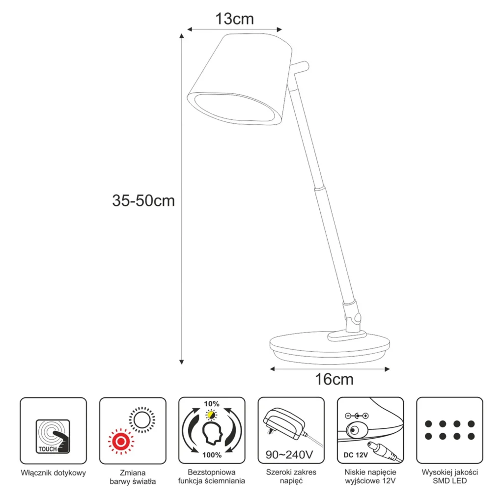 Czarna lampa biurkowa LED 7W, regulowana K-BL1527 z serii BOLEK