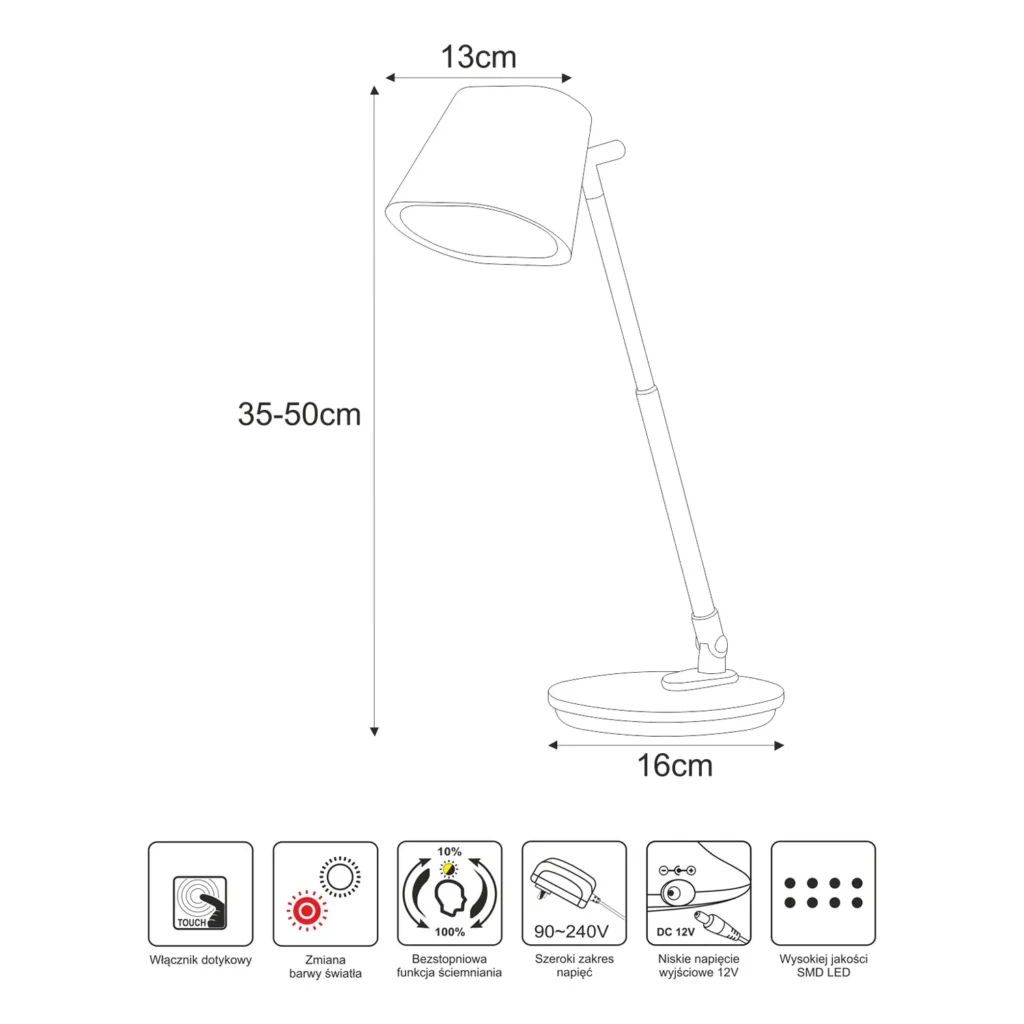 Biała lampa biurkowa LED 7W, regulowana K-BL1527 z serii BOLEK