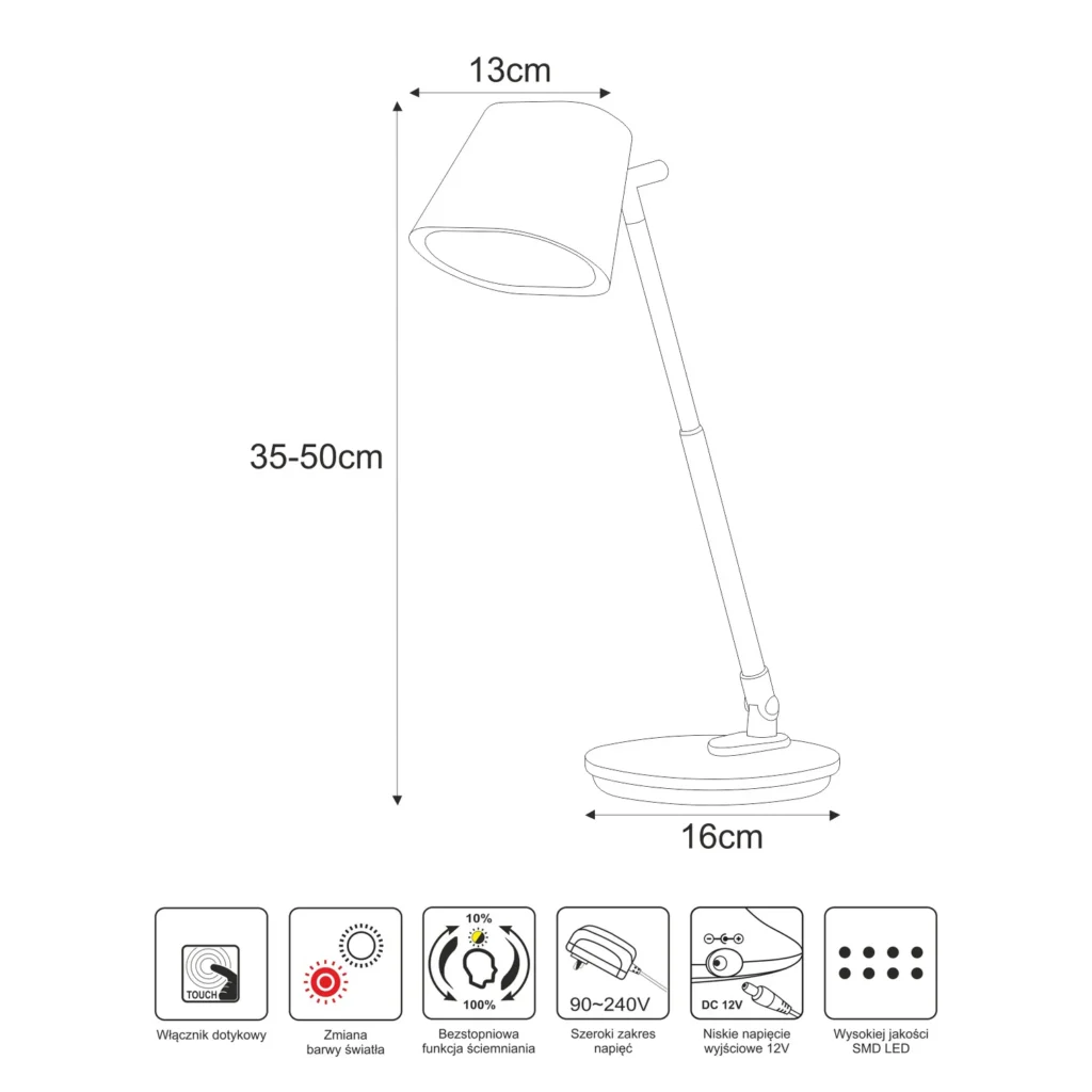 Grafitowa lampa biurkowa LED 7W, regulowana K-BL1527 z serii BOLEK