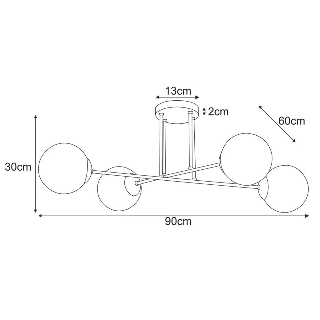 Złota lampa sufitowa z czterema białymi kloszami K-5403 z serii LUMIA